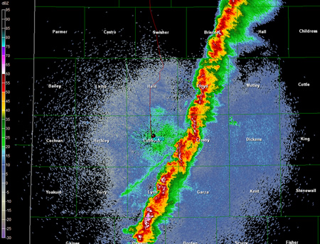 Radar image from Lubbock at 11 pm Sunday night