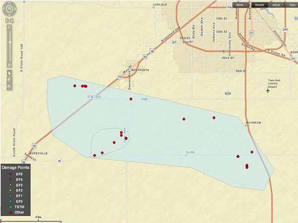 Plot of Wind and Hail Reports from thunderstorms on Sunday, April 29, 2012. Hail damage is expected to result in millions of dollars of damage, with widespread damage to automobiles, roofs, and mobile homes. Click on the image for a larger view.