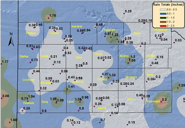 3-day rain totals from Sunday morning through Wednesday morning (8-11 July 2012). Rain totals are courtesy of the West Texas Mesonet and the National Weather Service COOP observers. Click on the map for a larger view.