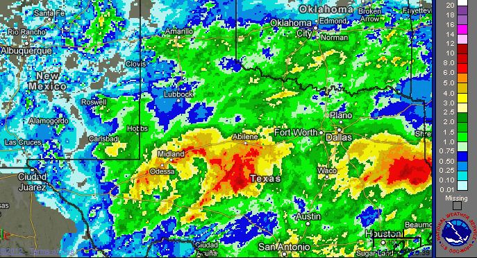 Three day storm total rainfall, as estimated from radar, ending at 4 am on 30 September 2012. Click on the image to view a larger regional  storm total rainfall map.