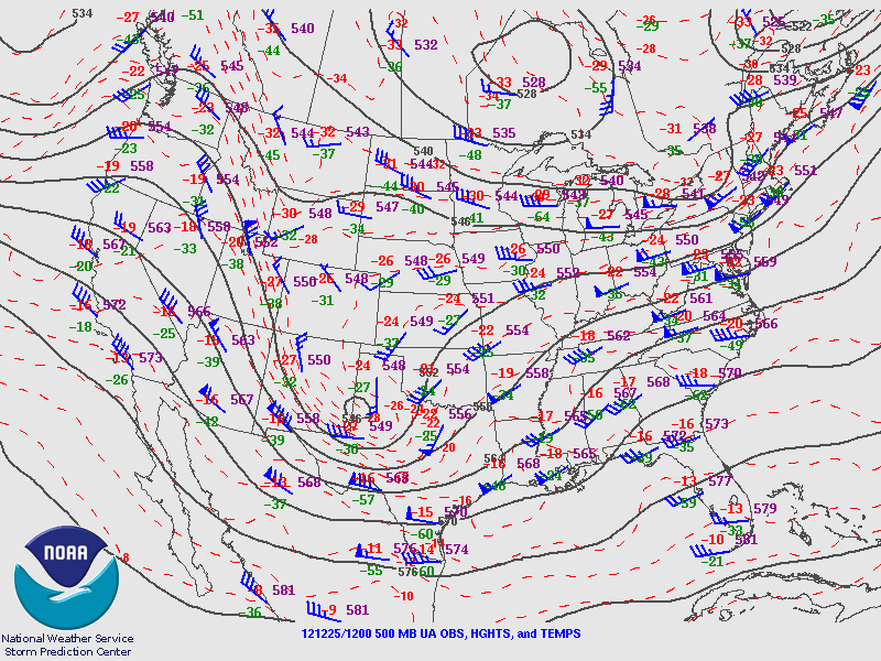 Upper-level low pressure system moving into the South Plains at 6:00 am Christmas morning.