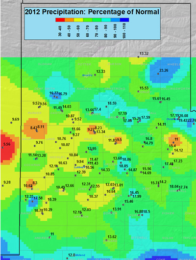 2012 precipitation as a percentage of normal