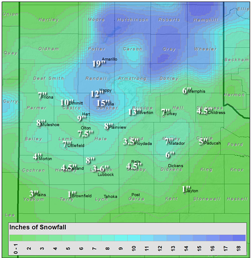 Preliminary snowfall totals map for the blizzard of 25 February 2013. 