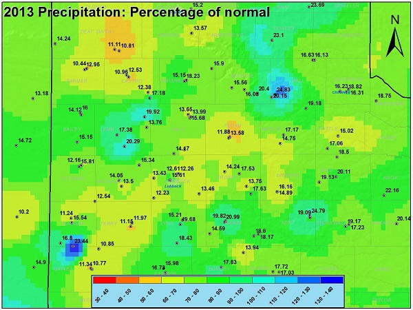 2013 precipitation as a percentage of normal