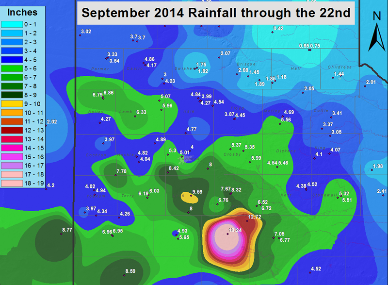 Rainfall totals from September 1st through 22nd. 