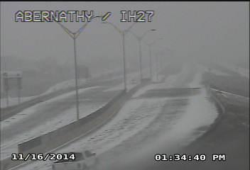 Snow-covered roadways in Abernathy during the afternoon of 16 November 2014.