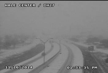 A snow-covered I-27 in Hale Center on 16 November 2014.