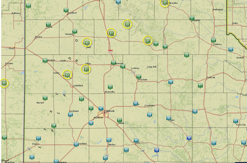 Map showing the peak wind gusts across the area on Wednesday, March 23, 2016