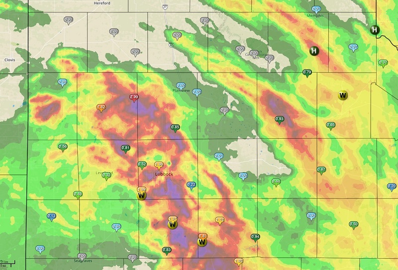 Map of the total rainfall from May 13th and 14th, 2016