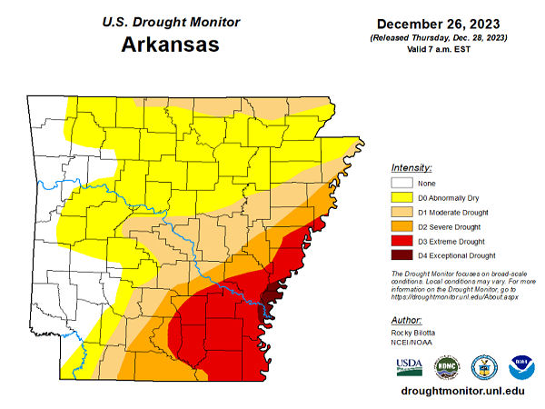 A map of Arkansas that shows 24 hr precip totals through 7 pm, Oct 4th.