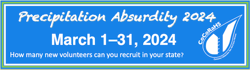 Each year, there is a major push to recruit CoCoRaHS observers in March.