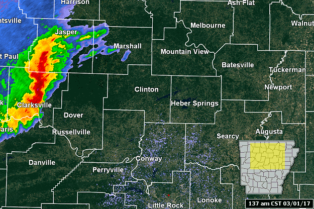 The WSR-88D (Doppler Weather Radar) showed a line of thunderstorms blasting quickly across northern Arkansas during the early morning hours of 03/01/2017. The storms were responsible for widespread wind damage.