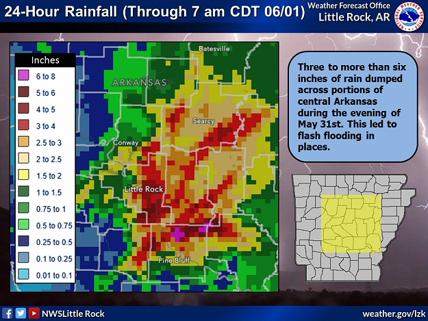 Twenty four hour rainfall through 700 am CDT on 06/01/2024.