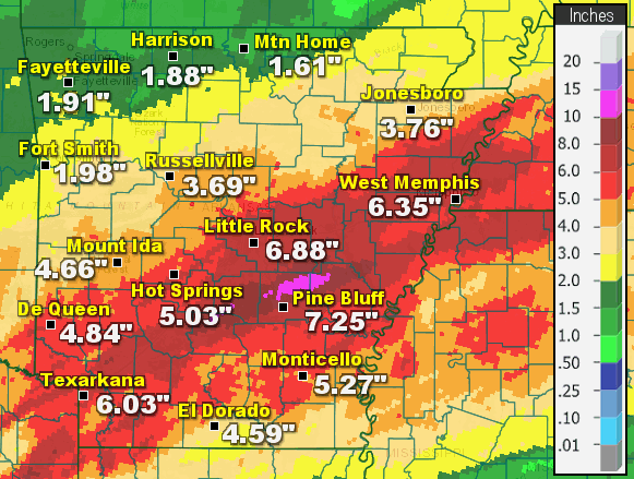 Seven day rainfall through 600 am CST on 12/23/2017.