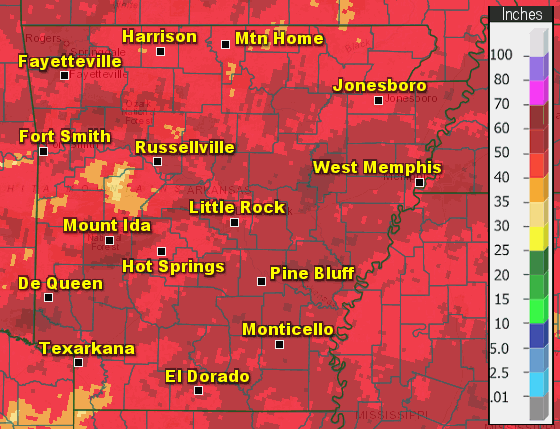 It was drier than average across much of Arkansas, especially west central and southwest sections.