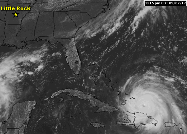 Hurricane Irma tracked toward Florida in the forty eight hour period ending at 1215 pm CDT on 09/09/2017.