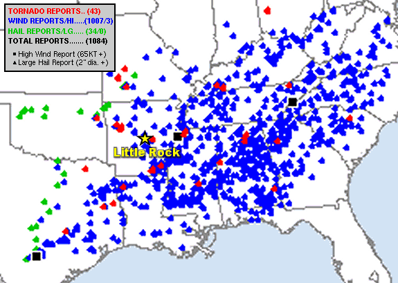 There was widespread wind damage, some large hail, and isolated tornadoes from the southern Plains to the mid-Atlantic states in the forty eight hour period ending at 600 am CST on 01/12/2020. The graphic is courtesy of the Storm Prediction Center.