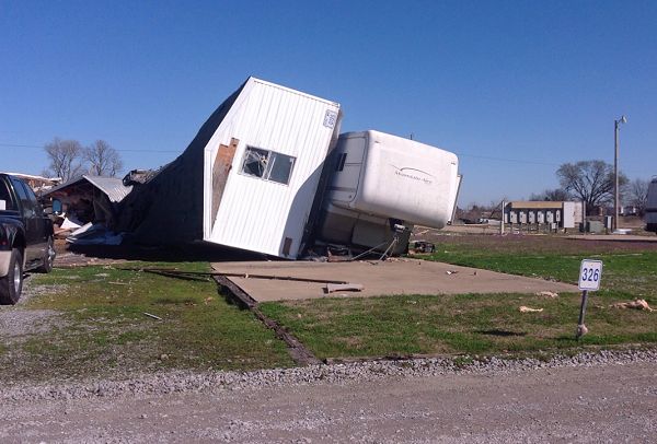 A trailer was flipped by powerful straight-line winds at a prison east of Newport (Jackson County) during the predawn hours of 03/01/2017.