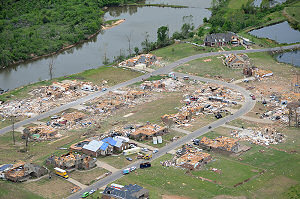 Once the tornado crossed the Arkansas River, it cut a swath through River Plantation subdivision southwest of Mayflower (Faulkner County).