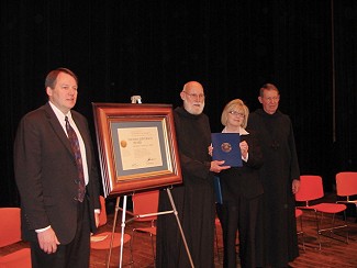 Participants at the award ceremony for Brother Anselm Allen.