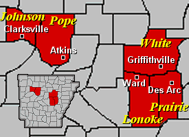 Widespread wind damage was caused by a derecho at these locations on June 12, 2009.