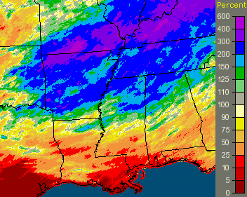 Percent of normal rainfall in April, 2011.