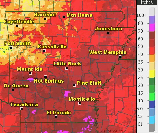 It was wet across southeast Arkansas in 2016, with much drier conditions in the northwest.