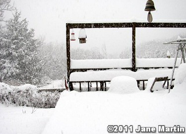 More than a foot of snow piled up around Jasper (Newton County) on 02/09/2011, and most of it fell in only three hours. The photo is courtesy of Jane Martin.