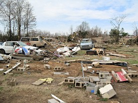 A mobile home was blown off of cinder blocks and rolled.