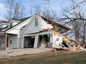 The garage was heavily damaged at this home.