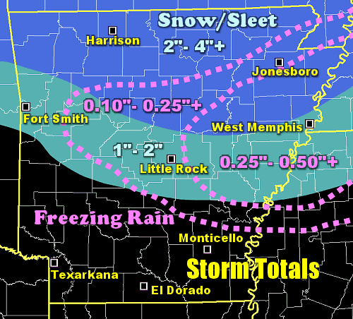 Estimated snow and ice totals in the twenty four hour period ending at 600 am CST on 03/03/2014.