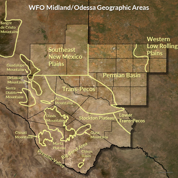 topographic map of west Texas and southeastern New Mexico