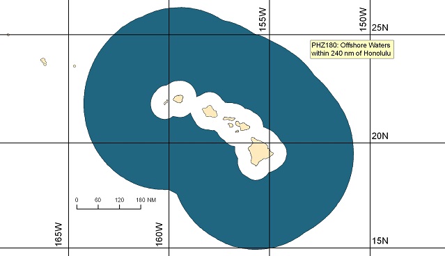 map showing offshore marine forecast zones off of Hawaii