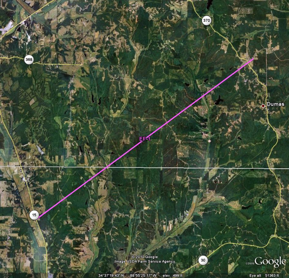 Track of Union-Tippah Tornado