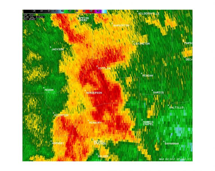 Peak of the tornado in Chester County.