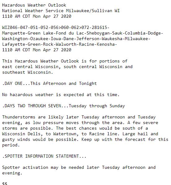 Local Hazardous Weather Outlook