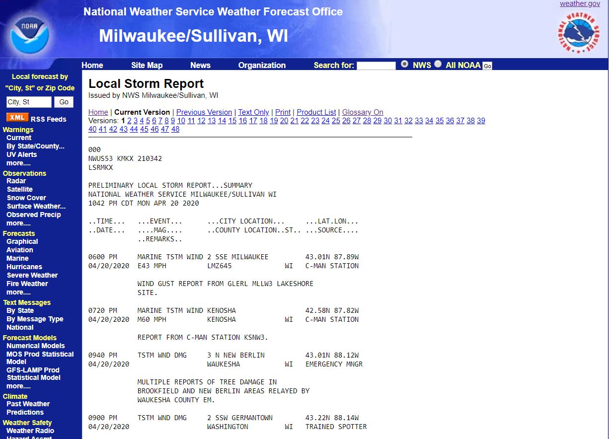 Local Storm Report Text