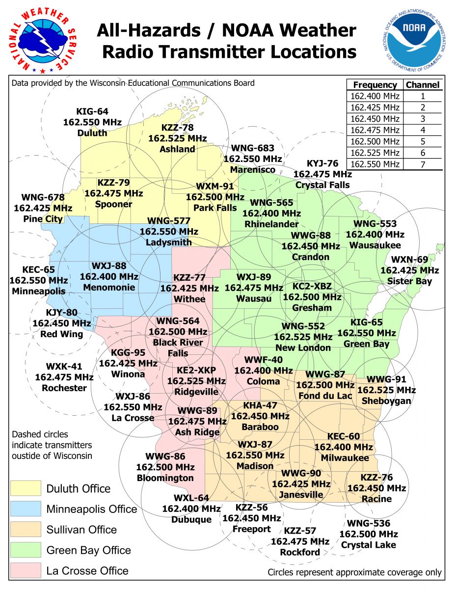 NOAA Weather Radio Coverage Across Southern Wisconsin