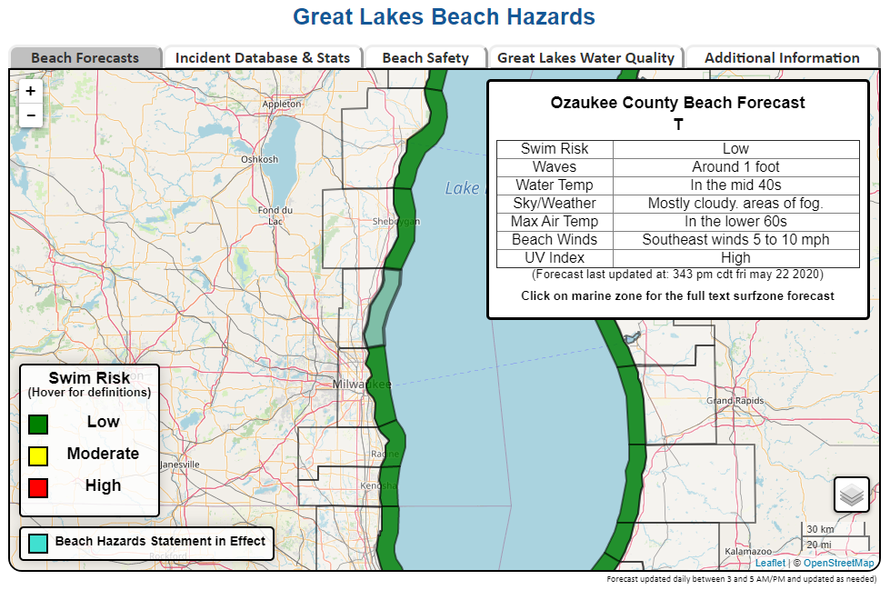 Great Lakes Beach Hazard page with sample text