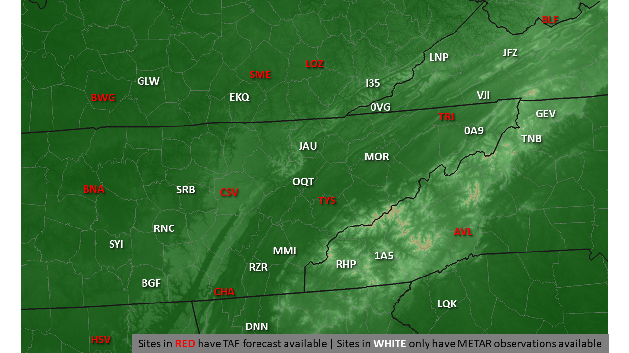 Map of local Weather Stations and TAF locations