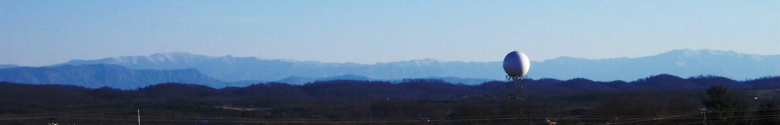 View of KMRX Doppler radar against the Smoky Mountain background