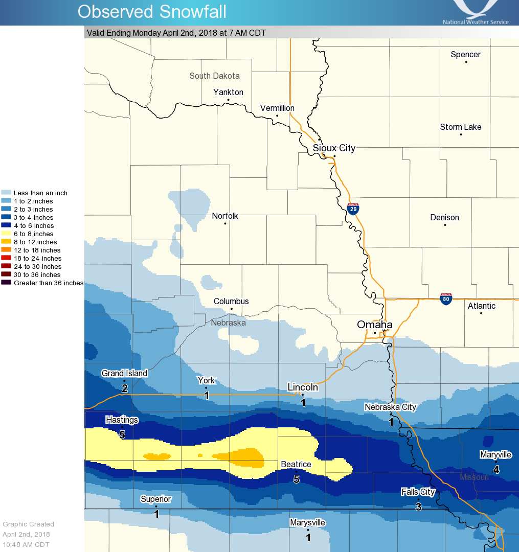 Snow totals April 1