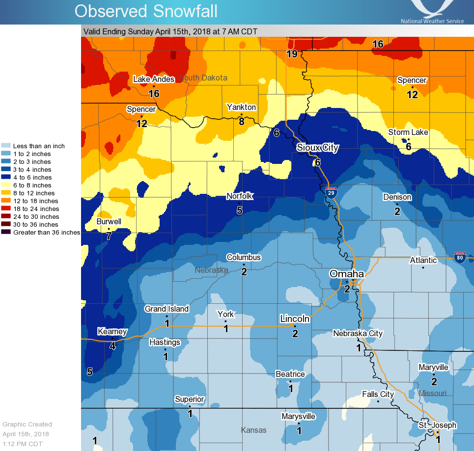 48 Hour Snow Totals Ending 7 am 4/15/18