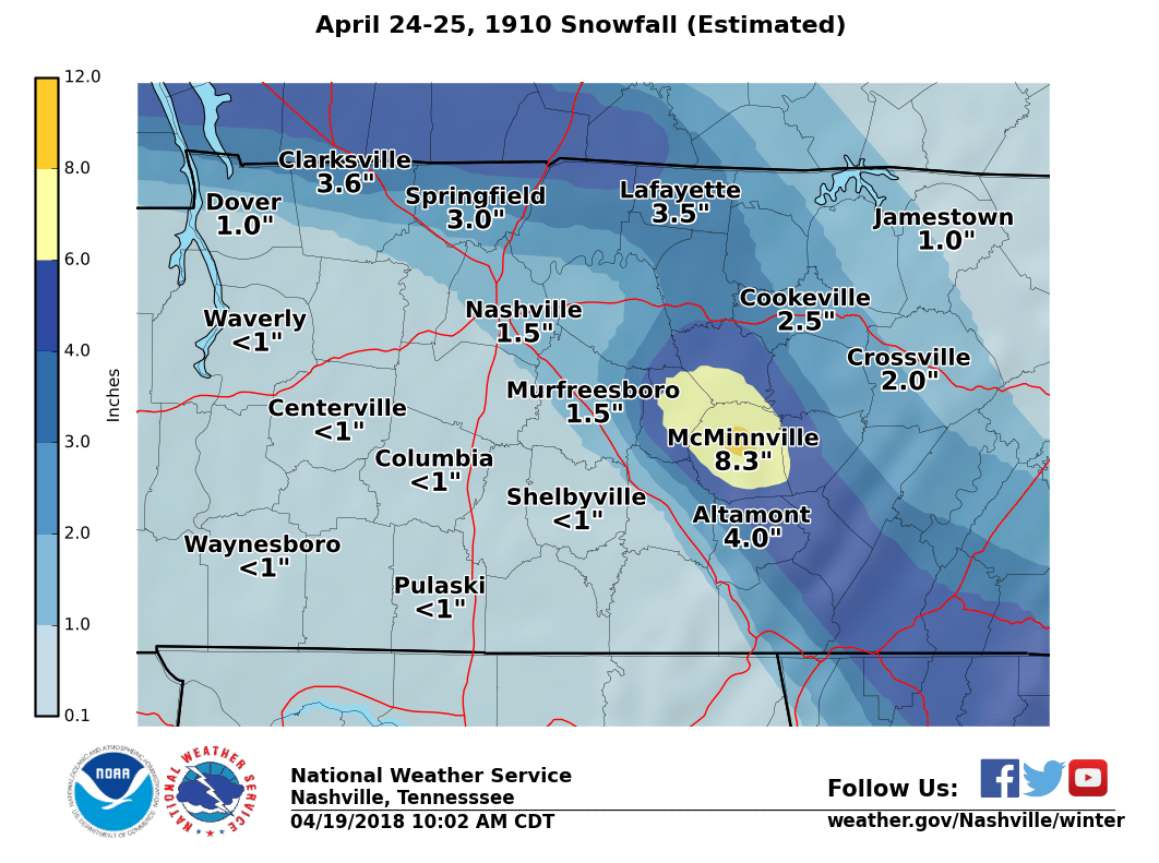 April 24-25, 1910 Snow Totals