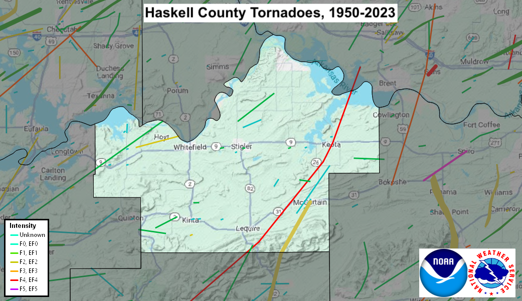 Tornado Track Map for Haskell County, OK