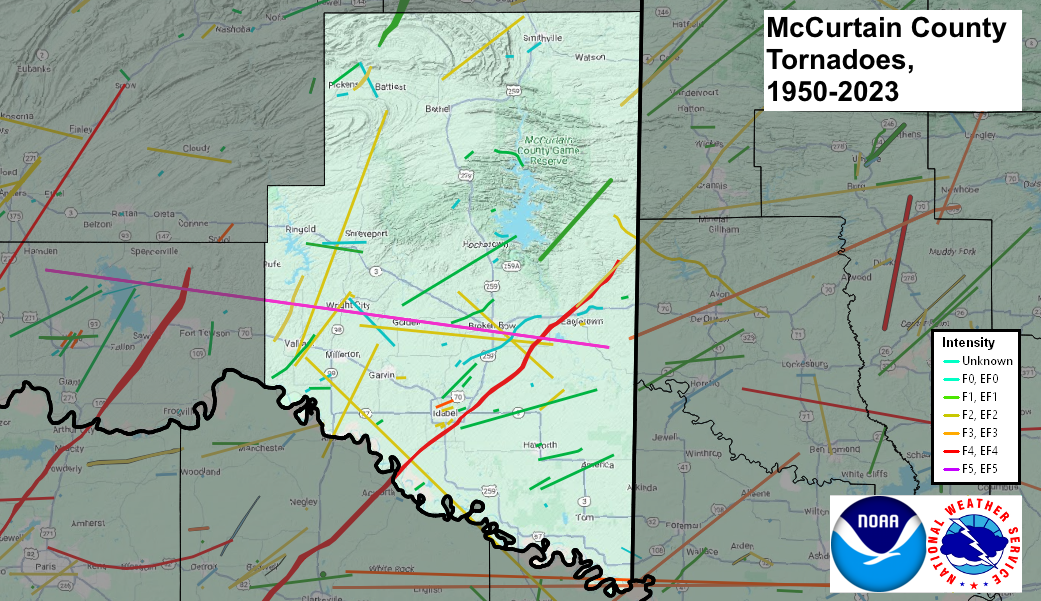 Tornado Track Map for McCurtain County, OK