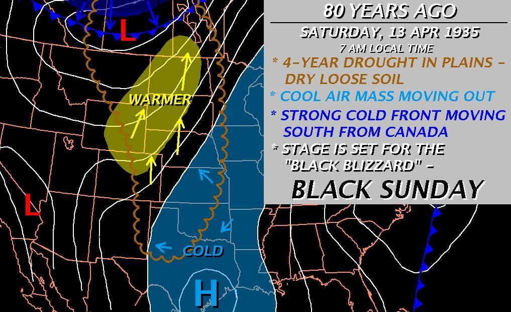 NWS Norman Graphicast Depicting the Surface Weather Conditions at 7:00 am CST on April 13, 1935