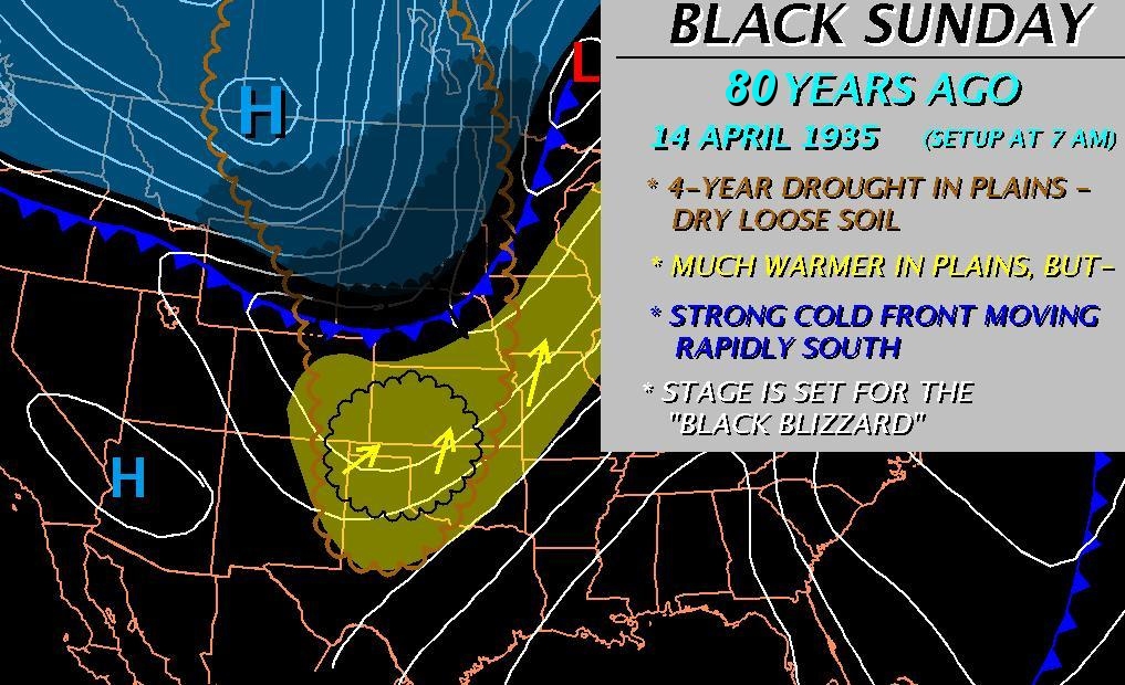 NWS Norman Graphicast Depicting the Surface Weather Conditions at 7:00 am CST on April 14, 1935