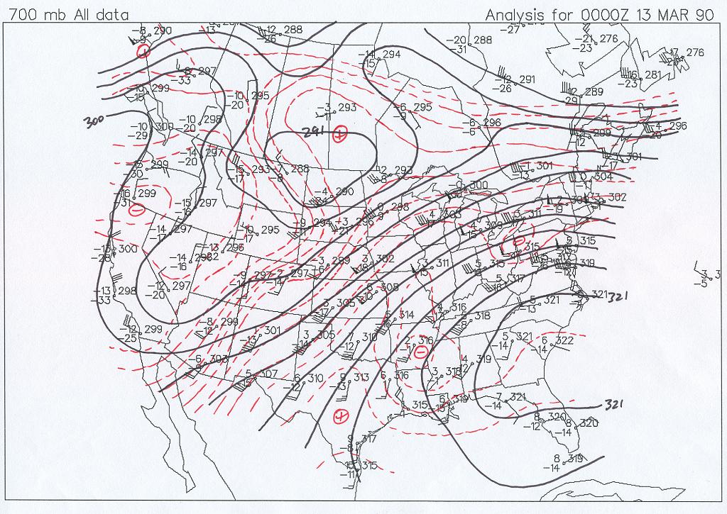 700 mb Map at 6 PM CST, March 12, 1990