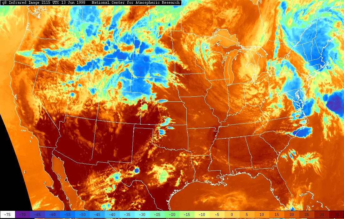 Infrared Satellite Image at 4:15 PM CDT, June 13, 1988